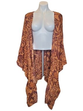 Bila 77 Womens OS Orange Floral Print Boho Kimono